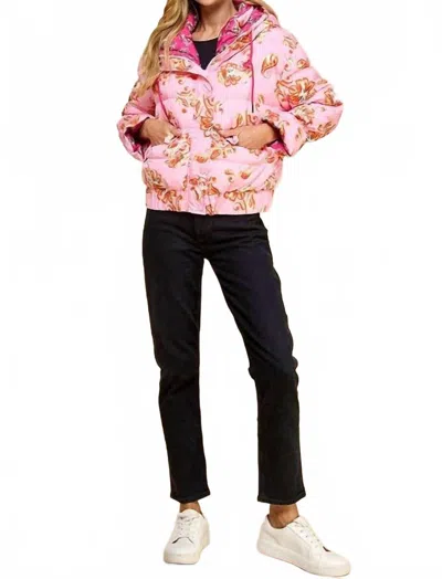 Tcec Fancy Flowers Puffer Jacket In Pink