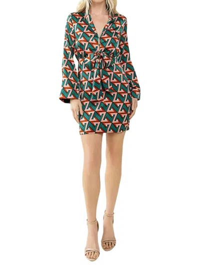 Tcec Farrah Geometric Print Satin Dress In Hunter Green