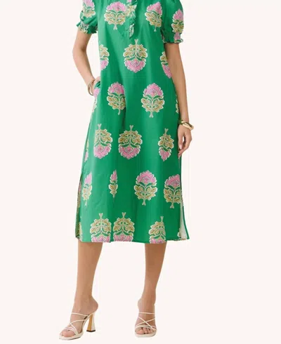 Tcec Fields Block Print Smocked Midi Dress In Green