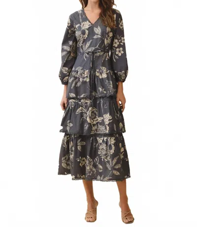 Tcec Floral Midi Dress In Charcoal In Black