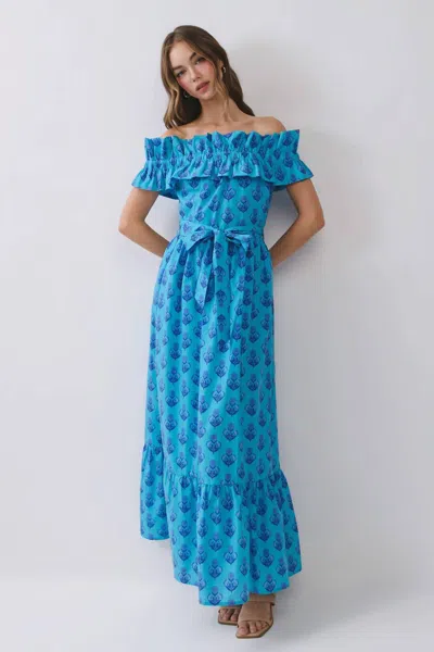 Tcec Floral Print Off Shoulder Ruffle Maxi Dress In Blue