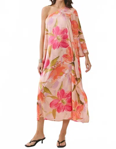 Tcec Floral Print One Shoulder Maxi Dress In Pink In Multi
