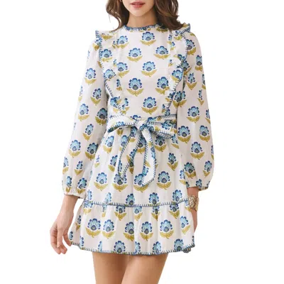 Tcec Floral Print Ruffle Accents Self Tie Mini Dress In Off White
