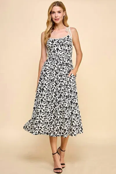 Tcec Floral Print Scoop Neckline Midi Dress In Off White