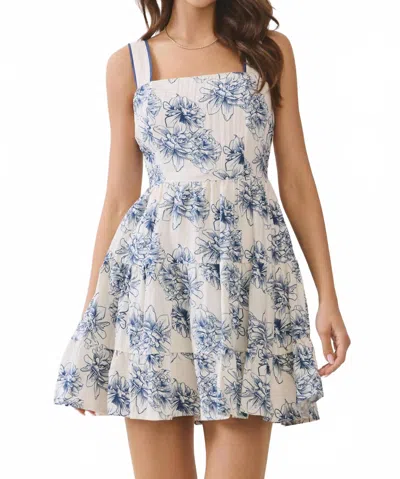 Tcec Floral Print Wide Strap Fit And Flare Dress In Ivory/navy In Multi