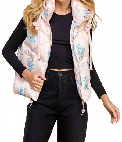 Tcec Floral Printed Vest With Hoodie In Pink