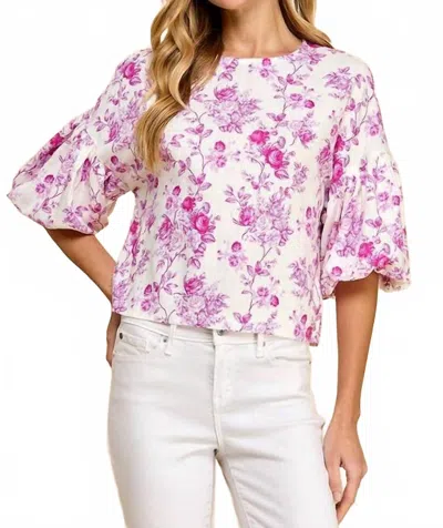 Tcec Floral Puffed Sleeves Boxy Top In Pink