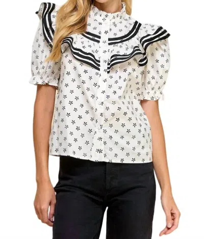 Tcec Floral Ruffle Detail Button Up Top In White