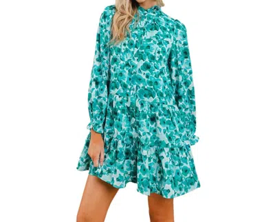 Tcec Floral Ruffle Long Sleeve Dress In Green