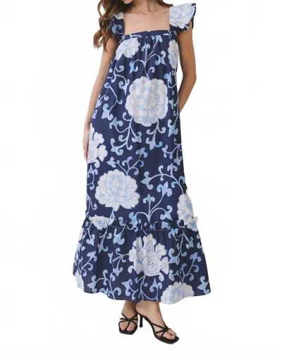 Tcec Floral Ruffle Strap Maxi Dress In Indigo In Blue