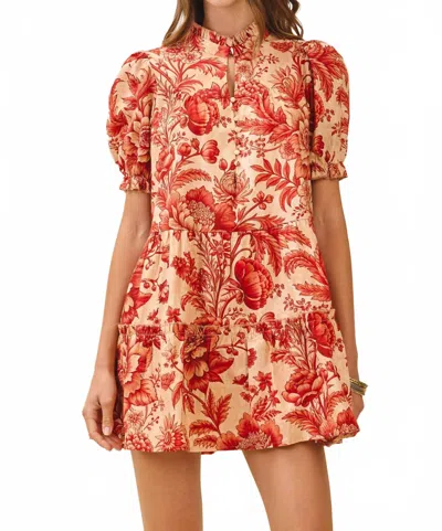 Tcec Floral Ruffled Mock Neckline Mini Dress In Orange In Multi