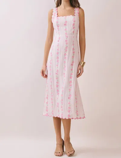 Tcec Floral Stripe Scalloped Midi Dress In Pink