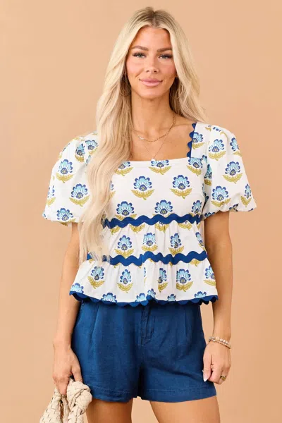 Tcec Garden Scallop Trim Top In Bluebell In Multi