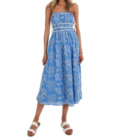 Tcec Garden Stroll Floral Eyelet Midi Dress In Blue