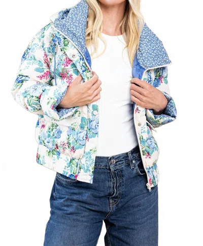 Tcec Georgette Floral Puffer Jacket In Blue