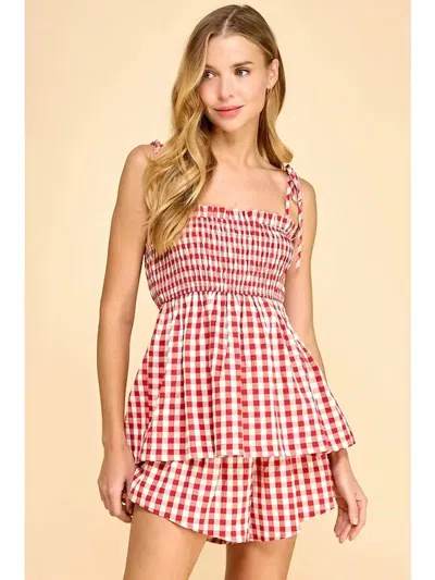 Tcec Getaway Top And Shorts Set In Red White Gingham In Pink