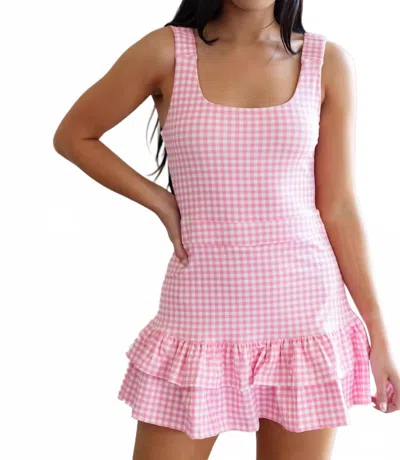 Tcec Gingham Scoop Neck Athleisure Dress In Pink
