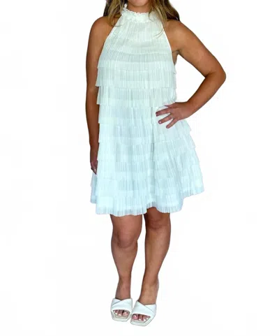 Tcec Halter Neck Ruffle Dress In White In Animal Print