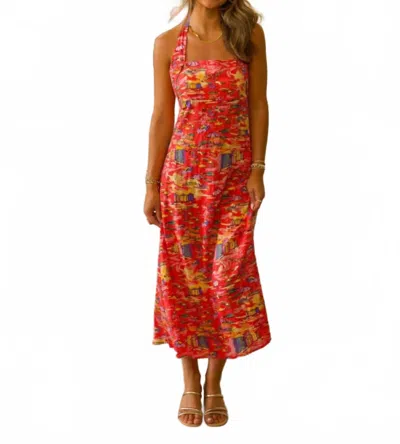 Tcec Halter Top Midi Dress In Red Multi