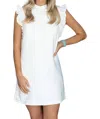Tcec High Neck Ruffle Sleeve Dress In White In White