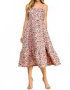 Tcec Jacquard Floral Print Fit And Flare Midi Dress In Red With Gold In Pink