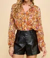 Tcec Kenna Floral Long Sleeve Top In Orange In Orange