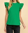 Tcec Laurie Flutter Sleeve Top In Bright Leaf Green In Green