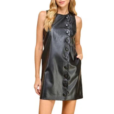 Tcec Leather Asymmetrical Scallop Button Dress In Black