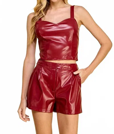 Tcec Leather Shorts In Burgundy In Red