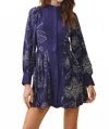 Tcec Long Sleeve Button Front Dress In Navy Botanical Print In Purple