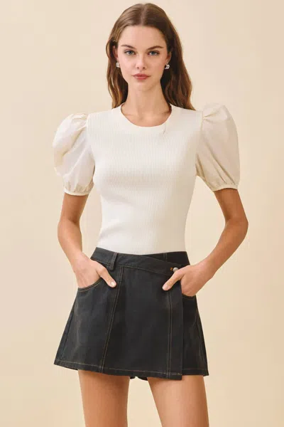 Tcec Lorelei Puff Sleeves Top In Cream In White