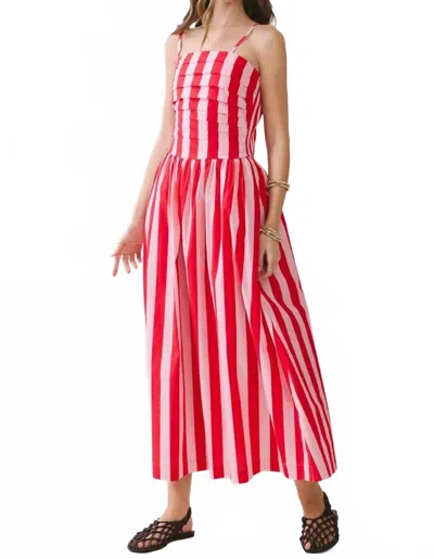 Tcec Made You Look Stripe Smocked Midi Dress In Red