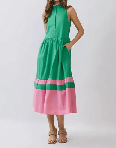 Tcec Maryanne Color Block Midi Dress In Green