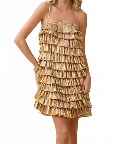 Tcec Metallic Ruffle Dress In Gold