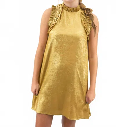 Tcec Metallic Ruffle Neckline Mini Dress In Gold