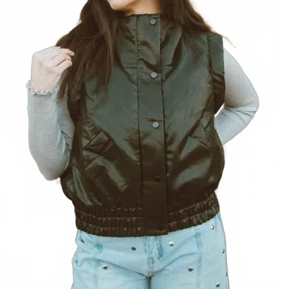 Tcec Midnight Snap Button Front Puffer Vest In Black