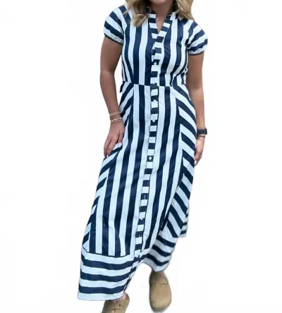 Tcec Mixed Striped Pattern Button Down Midi Dress In Navy In Blue