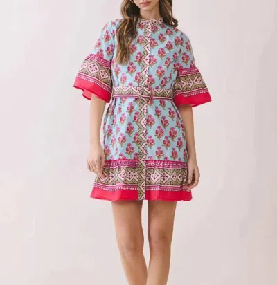 Tcec Multi Short Sleeve Mini Dress In Light Blue