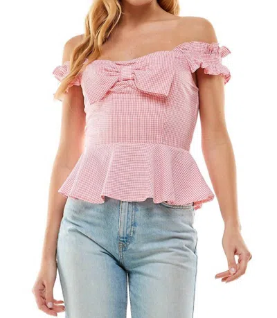 Tcec Off The Shoulder Bow Peplum Top In Pink