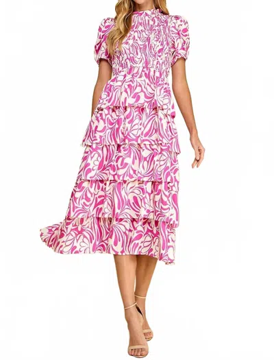 Tcec Olivia Smocked Detail Midi Dress In Pink