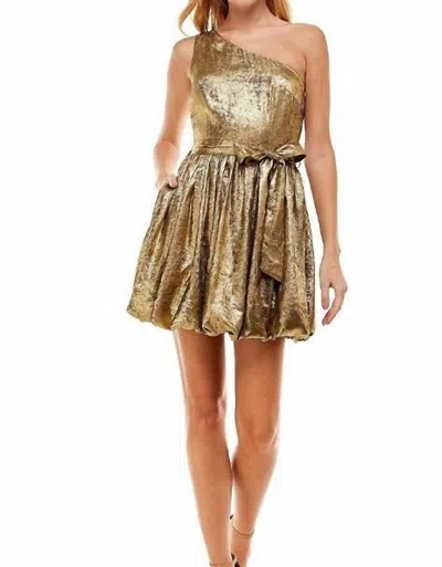 Tcec One Shoulder Bubble Dress In Gold