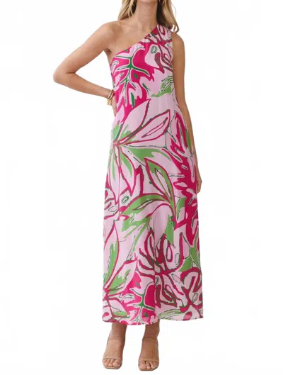 Tcec One Shoulder Tropical Print Maxi Dress In Pink