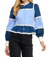 Tcec Peplum Color Block Top In Blue In Multi