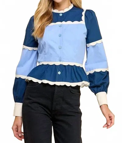 Tcec Peplum Color Block Top In Blue In Multi