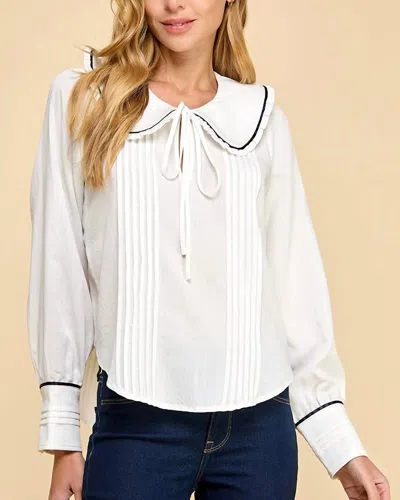 Tcec Peter Pan Collar Pleated Detail Blouse With Contrast Piping In White
