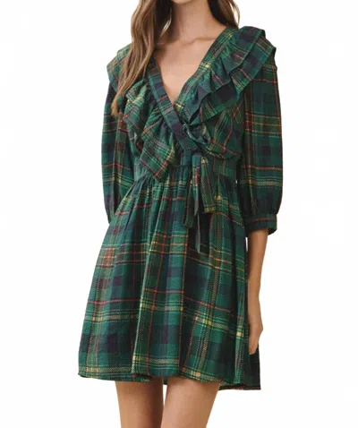 Tcec Plaid Deep V Neck Wrap Dress In Green In Pink