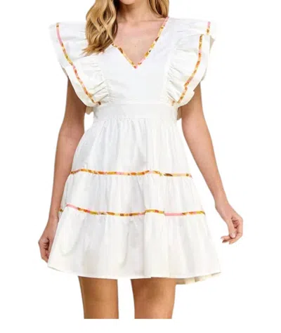 Tcec Poplin Ruffle Sleeve Dress In White