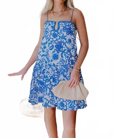 Tcec Porcelain Florals Contrast Stitch Dress In Blue