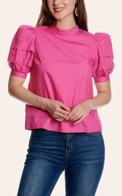 Tcec Pretty Follies Women's Fuchsia Puff Sleeve Eyelet Trim Top
