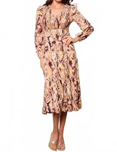 Tcec Printed Midi Dress In Taupe In Brown